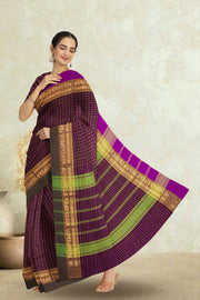 Purple Handloom Chettinad Cotton Saree Without Blouse 10075061