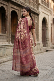 Beige Kani Printed Silk Saree 10077865