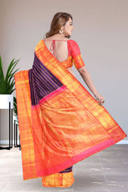 Russian Violet Korvai Kanjivaram Silk Saree 10075663