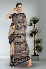 Beige Printed Tussar Silk Saree 10076297