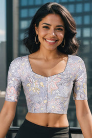 Grey Handblock Printed Cotton Blouse 10074506