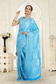 Bright Sky Blue Pure Zari Kanjivaram Silk Saree 10063070