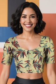 Green Hand Block Jahota Printed Cotton Blouse 10075000