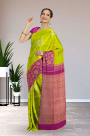 Parrot Green Korvai Kanjivaram Pure Silk Saree 10076131