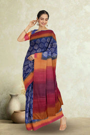 Blue Printed Tussar Silk Saree 10076293