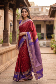 Maroon Kanjivaram Vegan Silk Saree with Contrast Pallu 10073874