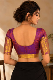 Royal Berry Purple Kanjivaram Silk Blouse With Leaf Design and Paisley Border 10076652