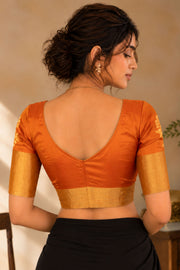 Pumpkin Glow Brown Kanjivaram Soft Silk Blouse With Floral Motifs 10076606
