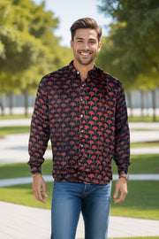 Black Full Sleeve Jahota Print Modal Silk Mens Shirt 10074384