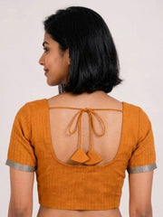 Orange Handcrafted Tussar Silk Blouse - 10064346