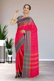 Pink Handloom Chettinad Cotton Saree 10075818