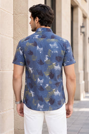 Blue Half Sleeve Ajrakh Printed Cotton Mens Shirt 10072913