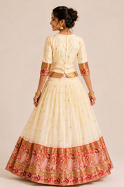Cream Handcrafted Paithani Lehenga 10065964