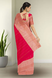 Pink Art Silk Kanjivaram Saree With Stripes Design 10076345