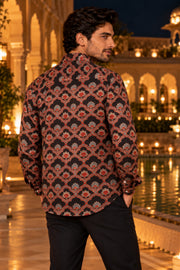 Black Full Sleeve Ajrakh Printed Modal Silk Mens Shirt 10078097