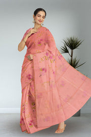 Peach Chanderi Printed Silk Cotton Saree 10075370
