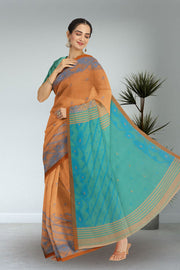 Orange Bengal Handwoven Jamdani Style Cotton Saree 10075331