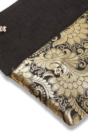 Black and Gold Handcrafted Banarasi Mobile Wallet 10074726
