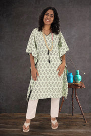 Chartreuse Green Hand Block Printed Cotton Kaftan 10075947