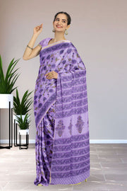 Purple Sanganeri Printed Silk Cotton Saree  10075717