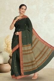 Green Handwoven Kanchi Cotton Saree 10066811