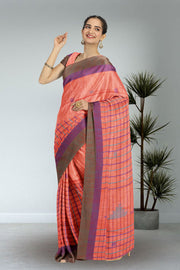 Peach Bengal Handwoven Cotton Saree 10075339