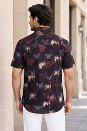 Black Half Sleeve Ajrakh Printed Cotton Mens shirt 10072721