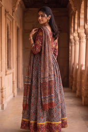 Red Hand Block Printed Chaniya Choli With Kota Doria Dupatta 10066317