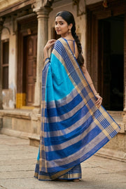 Blue Semi Mysore Crepe Silk Saree With Zari Border 10077827