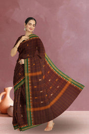 Maroon Handloom Chettinad Cotton Saree Without Blouse 10075141
