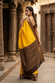 Golden Yellow Semi Mysore Crepe Silk Saree 10077806