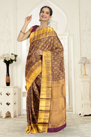 Burgundy Pure Zari Bridal Kanjivaram Silk Saree 10063053