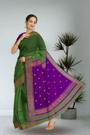 Green Maheshwari Silk Cotton Saree 10075275