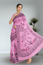 Pink Warli Print Bengal Cotton Saree 10075305
