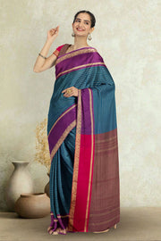 Blue Art Silk Kanjivaram Saree With Checks Design 10076329