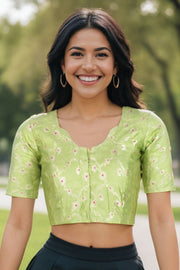 Green Banarasi Chiniya Silk Blouse 10075004