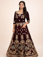 Violet Net Silk Embroidered Lehenga 10076886