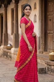 Dark Pink Handloom Chettinad Cotton Saree 10077320