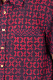 Indigo Handblock Print Pre-Washed Pure Cotton Crop Shirt 10074627