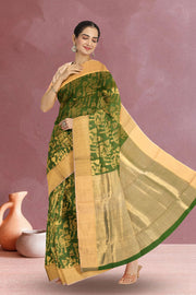 Green Chanderi Jaal Design Silk Saree 10075388