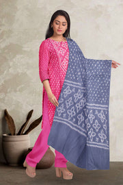 Pink Bandhani Mirror Work 3 - Piece Salwar Suit Material 10075487