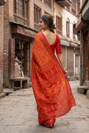 Red Kani Printed Silk Saree 10077861