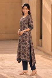 Brown Hand Block Printed Cotton Kurta 10077678