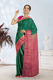 Green Kanjivaram Vegan Silk Saree 10076038