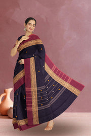 Black Handloom Chettinad Cotton Saree Without Blouse 10075168