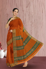 Orange Maheshwari Silk Cotton Saree 10075245