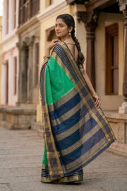 Emerald Green Semi Mysore Crepe Silk Saree 10077829