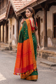 Emerald Green Handloom Kanchi Silk Cotton Saree 10077997