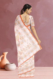 Cream Kalamkari Kantha Printed Malai Cotton Saree 10074903