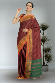 Maroon Thousand Buttas Chettinad Cotton Saree 10075973